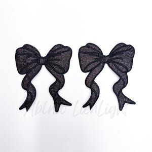 side bow patch, bow patch, black bow, glitter bow patch, bow appliqué patch, coquette patch, trendy patch, sweatshirt bow, DIY iron on patch