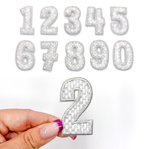 Silver Number Iron On Patch: Checkered Game Day Hat Patch (2 inch)