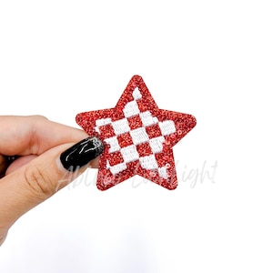 checkered star patch, red star patch, star patch, sequin star patch, glitter star patch, embroidery patch, iron on patch, game day patch