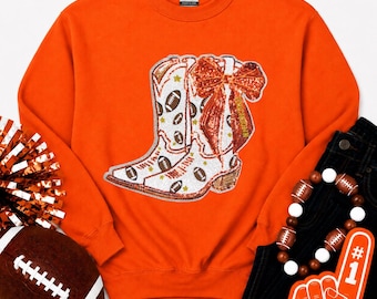Sequin Football Boot Patch: Orange Game Day Iron-On, Bow Applique, DIY