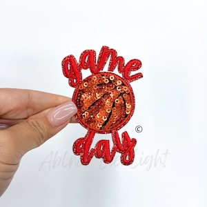 sequins basketball patch, red game day patch, trucker hat patches, mama patch, iron on patch, sport patch, hoop patch, trendy patch, DIY