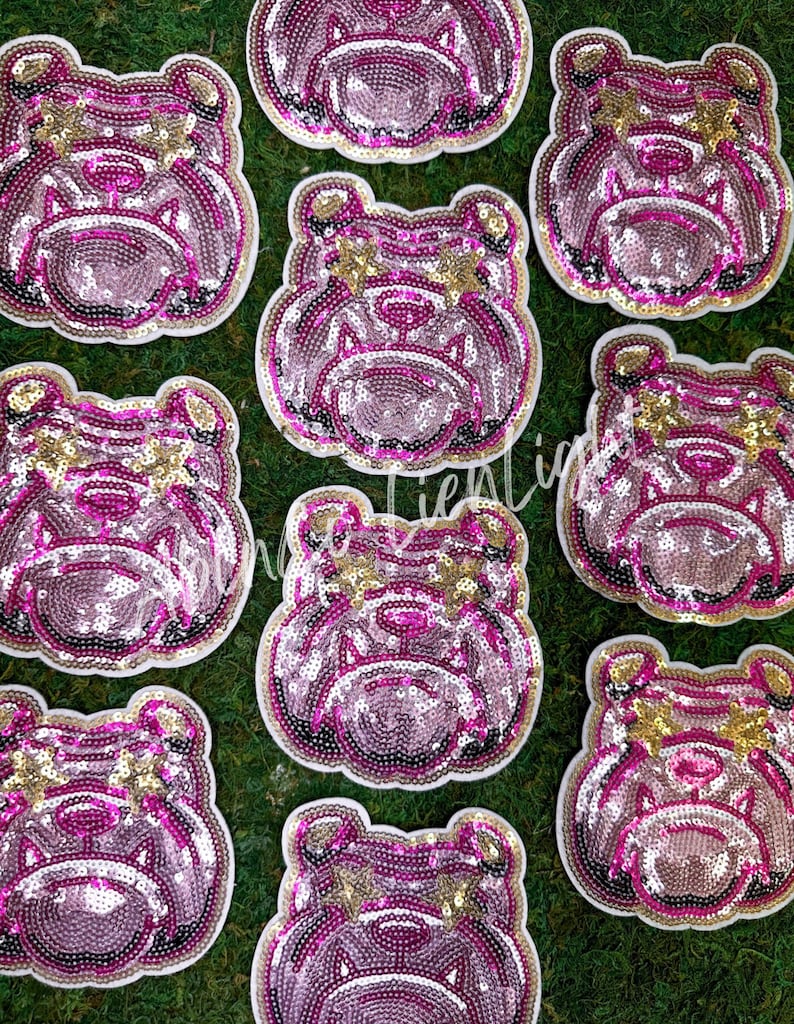 bulldog patch, trucker hat patches, bulldog mascot patch, preppy pink, game day, college wear, bag patch, small hat patch, sequin patch image 2