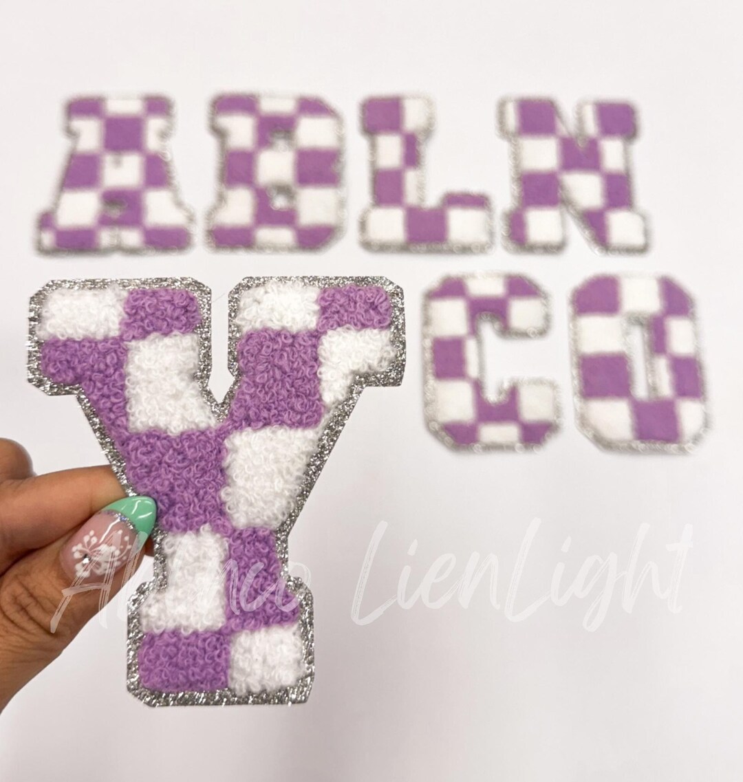 Purple Checkered Chenille Letter Patch: Iron on Varsity Patch - Etsy