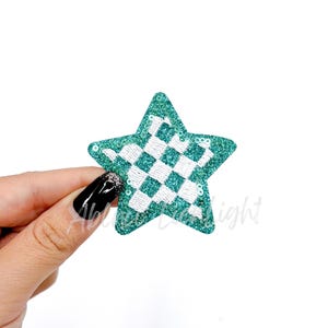 checkered star patch, teal star patch, star patch, sequin star patch, glitter star patch, embroidery patch, iron on patch, game day patch