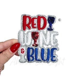 Red Wine Blue Sequin Patch, 4th of July Applique, Trucker Hat DIY (3'')