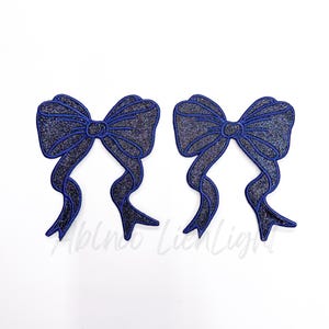 side bow patch, bow patch, navy bow, glitter bow patch, bow appliqué patch, coquette patch, trendy patch, sweatshirt bow, DIY iron on patch