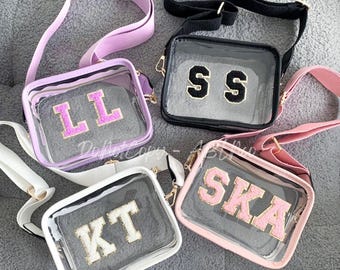 Clear Stadium Crossbody Bag: Chenille Letter Patch, Game Day Concert Bag