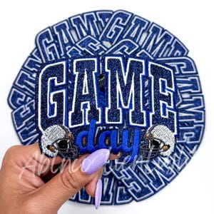Game Day Football Patch: Royal Blue Glitter Chenille Patch (3” x 4”)