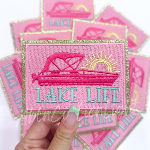 lake patch, lake life patch, trucker hat patches, summer patch, boating patch, glitter patch, preppy patch, iron on patch, patches for hat