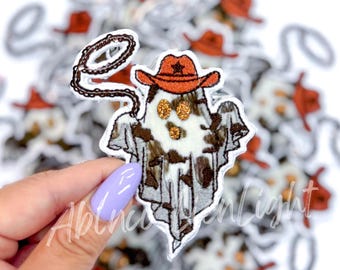 Cow Print Ghost Patch: Western Halloween Iron-On Applique