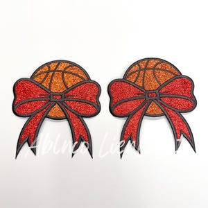 basketball side bow patch, basketball patch, bow patch, iron on patch, bow appliqué patch, glitter bow patch, trendy patch, game day patch
