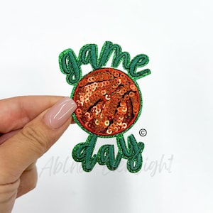 sequins basketball patch, green game day patch, trucker hat patches, mama patch, iron on patch, sport patch, hoop patch, trendy patch, DIY