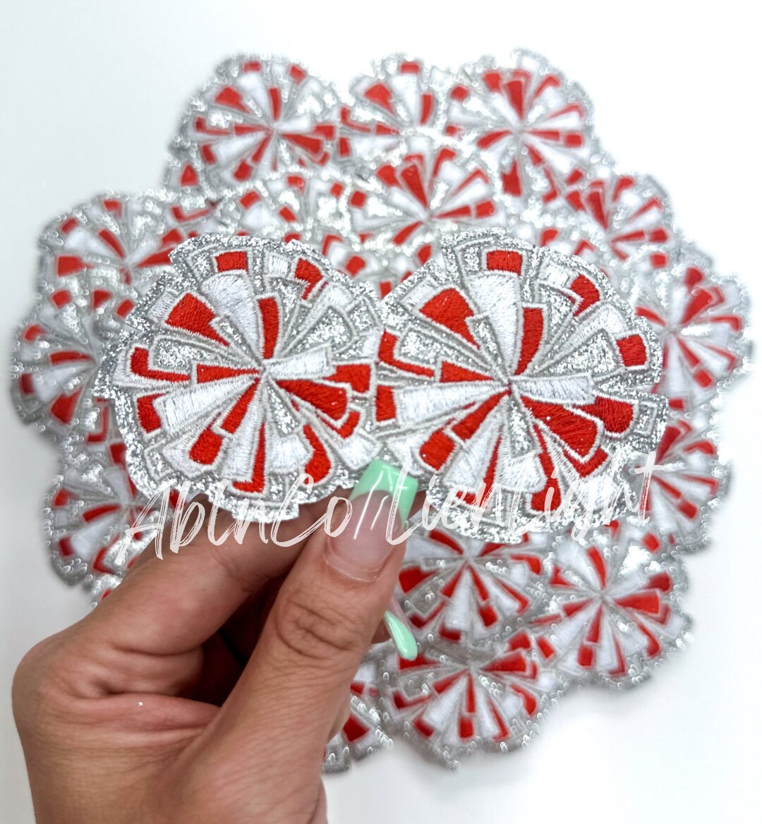 Trucker Hat Patches, Cheer Patch, Glitter Pom Pom Patch, Iron on Patch, Red Cheer Patch, Game