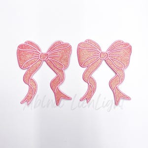 side bow patch, bow patch, pink bow, glitter bow patch, bow appliqué patch, coquette patch, trendy patch, sweatshirt bow, iron on patch, DIY