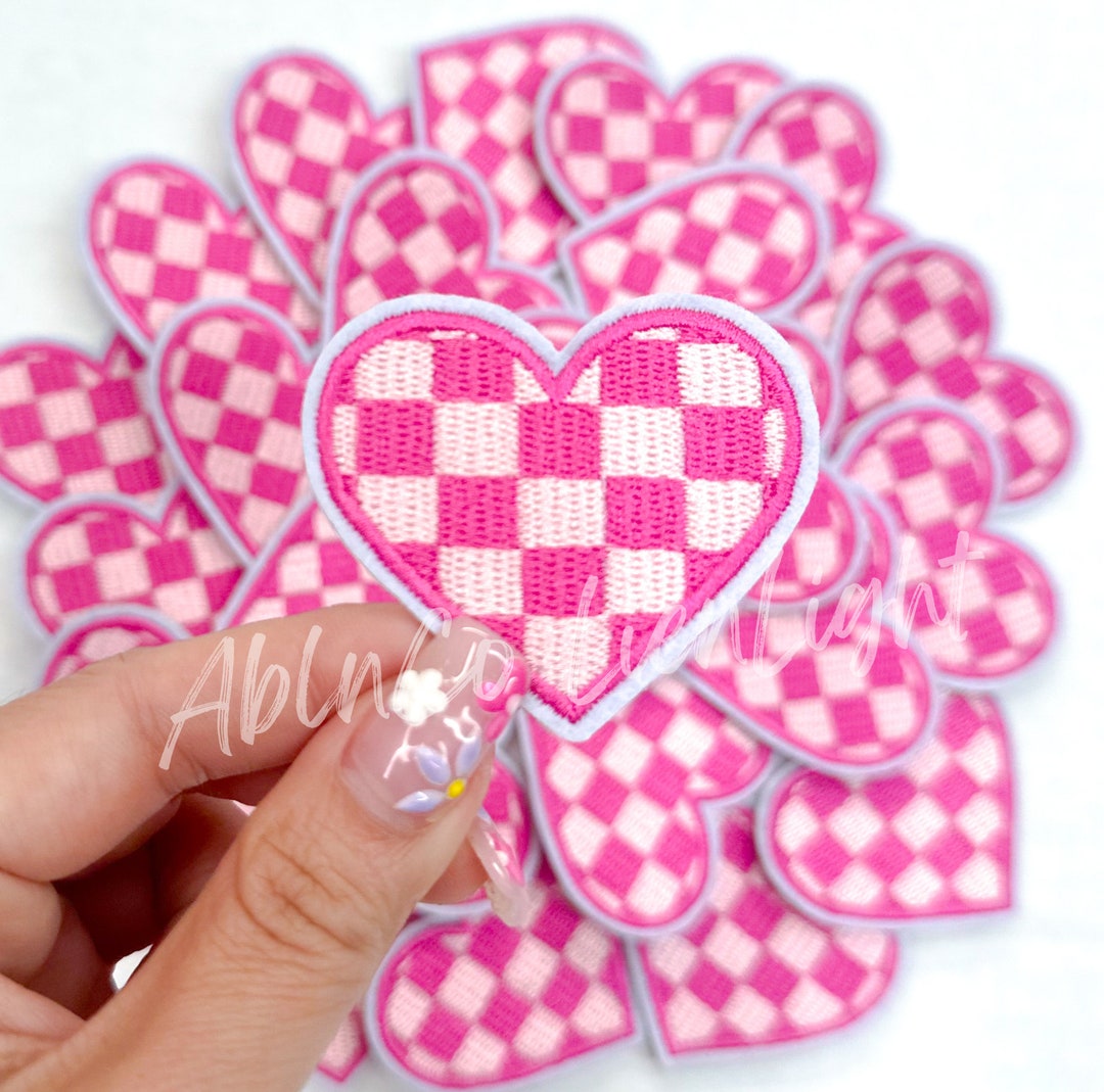Pink Checkered Heart Iron on Patch - Retro Preppy Applique - Etsy