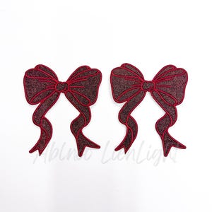 side bow patch, bow patch, maroon bow, glitter bow patch, bow appliqué patch, coquette patch, trendy patch, sweatshirt bow, iron on patch