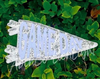 Game Day Pennant Patch: Silver Sequin Iron-On (11")