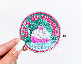 Parche de chenilla con señuelo de pesca rosa: decoración termoadhesiva para gorra de camionero