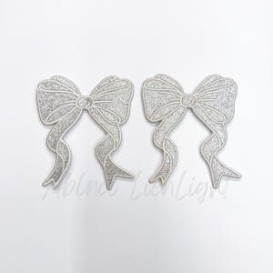 side bow patch, bow patch, silver bow, glitter bow patch, bow appliqué patch, coquette patch, trendy patch, sweatshirt bow, iron on patch