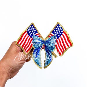 American Flag Bow Patch: Sequin USA Iron-On Applique