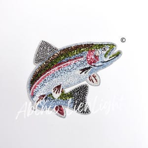 Sequin Rainbow Trout Patch: Large Iron-On Fishing Applique