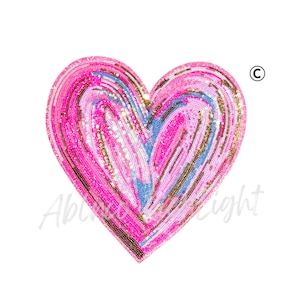 May include: A large, heart-shaped sequin patch in shades of pink, blue, and gold. The sequins are arranged in concentric lines, creating a textured effect. The patch is likely for decorative purposes, such as embellishing clothing or accessories.