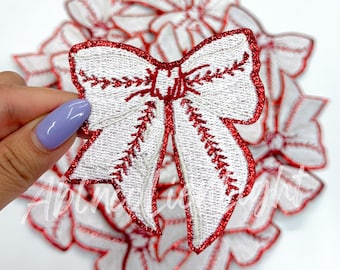 Baseball Bow Iron On Patch: Girly Game Day Trucker Hat Patch (3”)