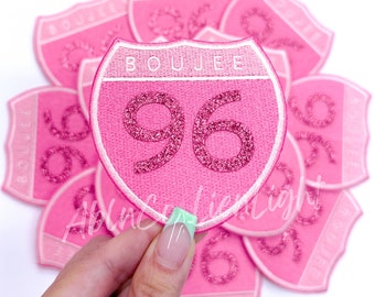 Boujee Route 96 Patch: Pink Glitter Iron-On Trucker Hat Patch