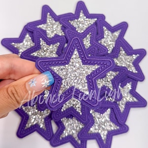 Purple Star Patch: Rhinestone Sequin Iron-On Embroidery Applique