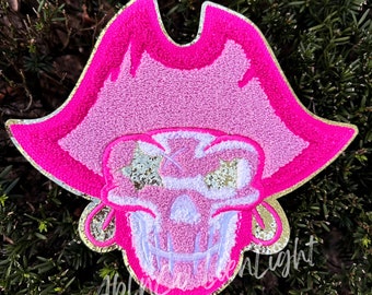 Preppy Mascot Chenille Patch, Piarte mascot star eye glitter patch, pink game day chenille patch, trendy game day custom shirt iron on patch