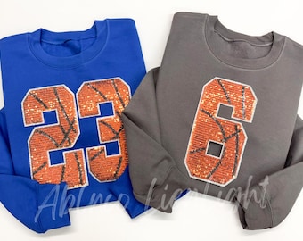 Large Sequin Basketball Number Patch: Game Day Shirt Patch (9" H)