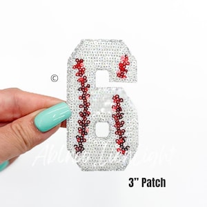 sequin number 6 baseball patch, baseball number patch, sequin baseball number, baseball patch, game day patch, baseball hat, hat patch, DIY