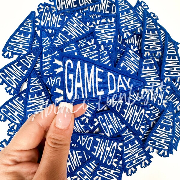 royal blue game day patch, flag patch, small 3” patch, patches for hats, trucker hat patches, preppy patch, football baseball soccer patches