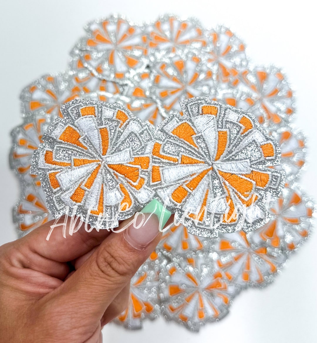 Trucker Hat Patches, Cheer Patch, Glitter Pom Pom Patch, Iron on Patch, Orange Cheer Patch, Game