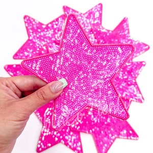 star patch, sequin star patch, small patches, iron on patch, trucker hat patches, jacket patches, book bag patch, pink star diy hat patches image 3