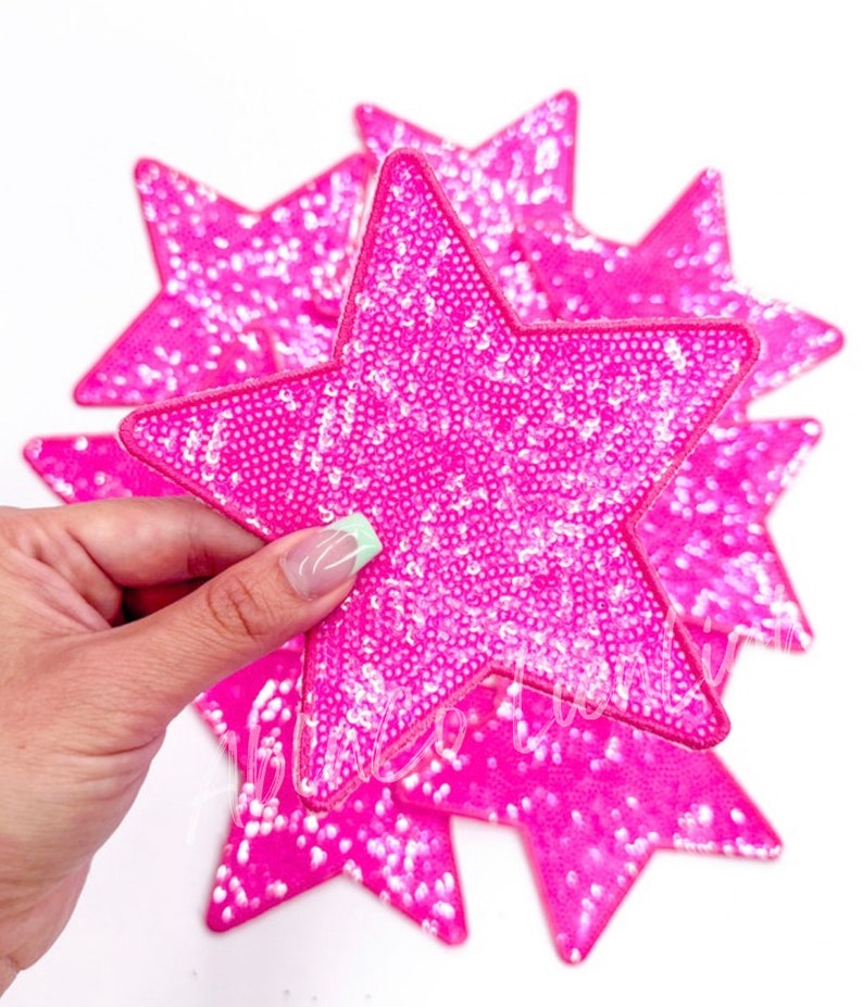 star patch, sequin star patch, small patches, iron on patch, trucker hat patches, jacket patches, book bag patch, pink star diy hat patches image 3