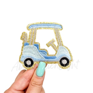 golf cart patch, blue golf cart patch, golf caddie patch, embroidery patch, iron on patch, trucker hat patches, trendy patch, preppy patch
