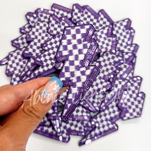 Purple Checkered Lightning Bolt Sequin Patch - 2.75”