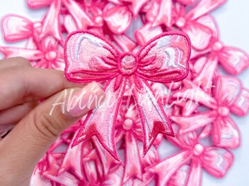 Girly Iron On Patches, Bulk Iron On Patches, Coquette Embroidered Patches, Pink Iron Patches,  Heart Iron On Patch, Cute Patch Bundle