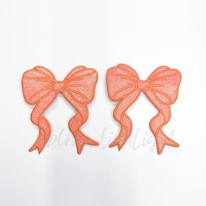 side bow patch, bow patch, orange bow, glitter bow patch, bow appliqué patch, coquette patch, trendy patch, sweatshirt bow, iron on patch
