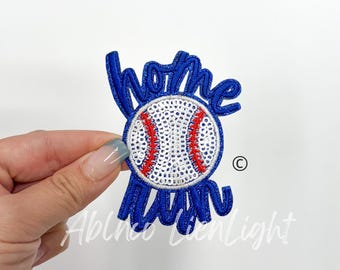 Sequins Baseball Iron On Patch: Royal Blue Home Run Applique