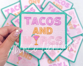 Tacos and Margs Patch: 4" Embroidered Iron-On Trucker Hat Patch