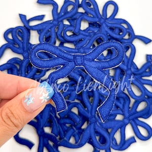 Royal Blue Bow Iron On Patch: Girly Coquette Embroidery