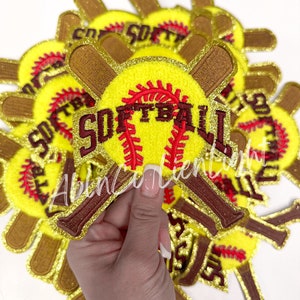 Softball patch, softball chenille patch, softball bat patch, softball iron on patch, trucker hat patches, game day patch, softball mom patch