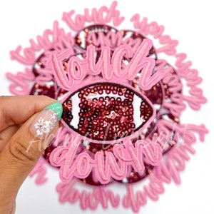 Pink Touchdown Football Patch: Chenille & Sequin Game Day Applique
