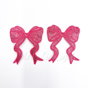 side bow patch, bow patch, hot pink bow, glitter bow patch, bow appliqué patch, coquette patch, trendy patch, sweatshirt bow, iron on patch