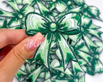 Green Bow Iron On Patch: Embroidered Coquette Applique