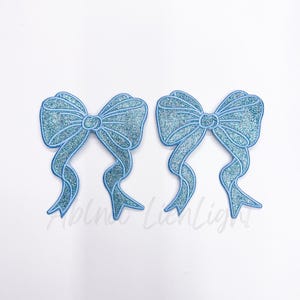 side bow patch, bow patch, light blue bow, glitter bow patch, bow appliqué patch, coquette patch, trendy patch, sweatshirt bow, DIY patch