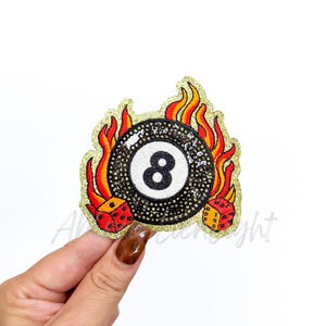 8 ball patch, flaming dice patch, iron on patch, Vegas patch, retro patch, western patch, trucker hat patch, trendy patch, casino patch, DIY