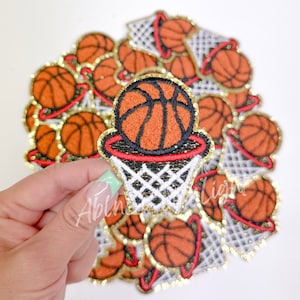 basketball patch, basketball chenille patch iron on, small hat patch, trucker hat patch, basketball mom hat, game day patch, glitter patch
